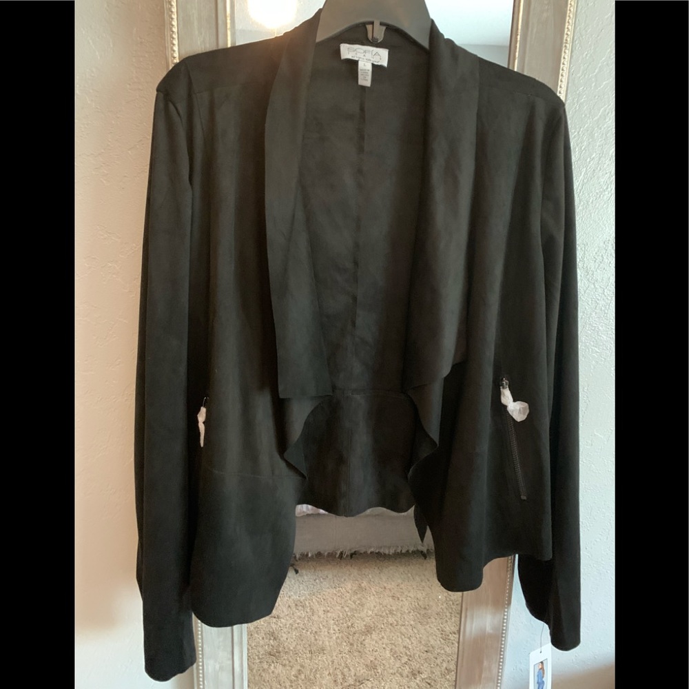Sofia Vegas drape front faux suede moto jacket L